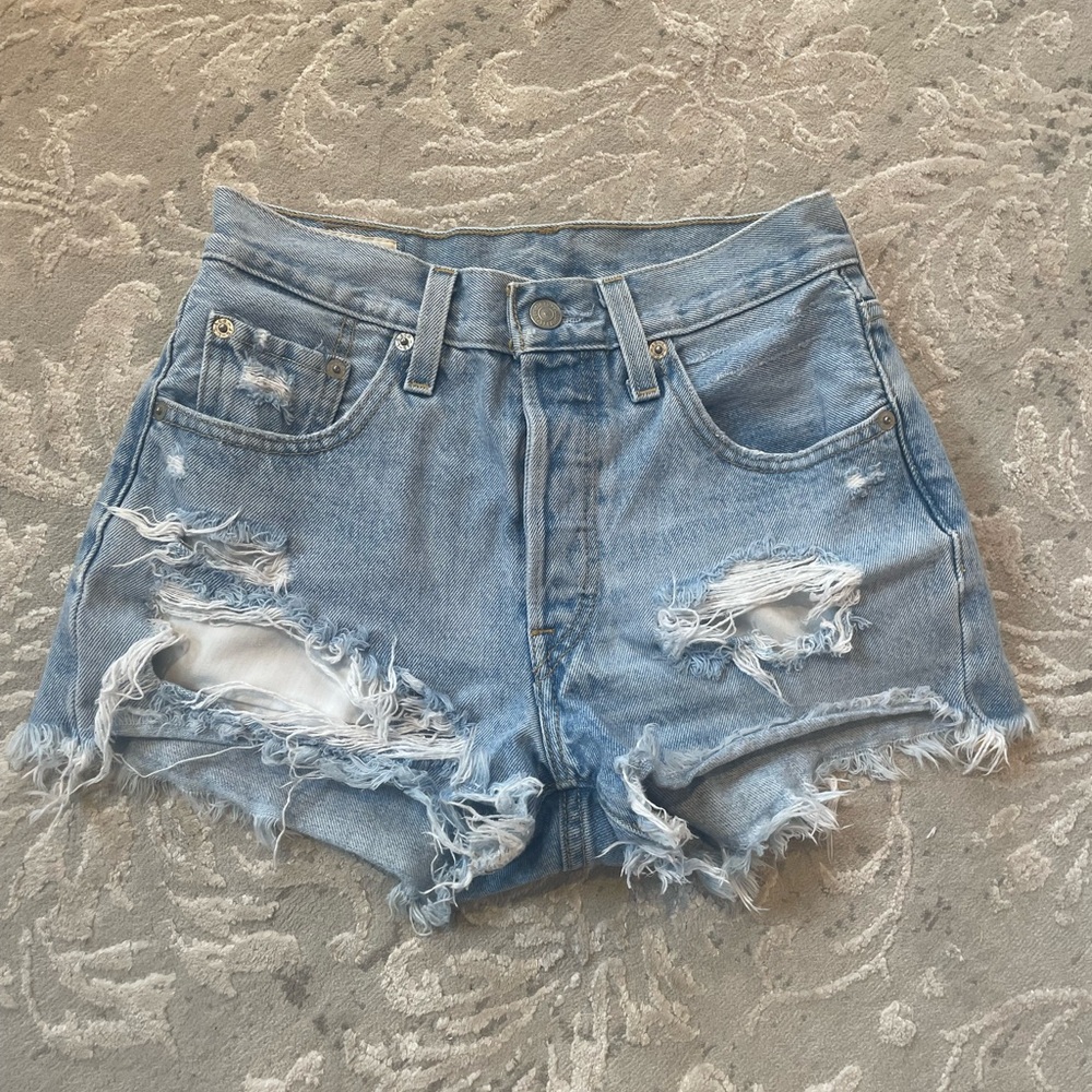 Levi's Blue Distressed Jean Shorts